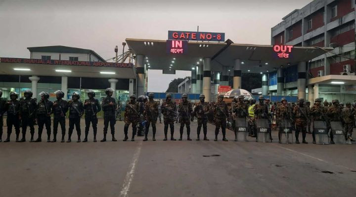 বিমানবন্দরজুড়ে কড়া নিরাপত্তা